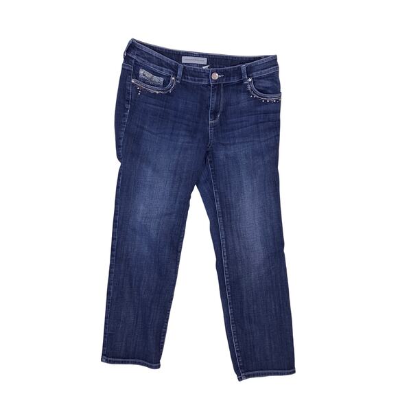 Chico’s Platinum Denim Jeans Size 1.5 / 10 Blue Stretch Bling Pocket Mid Rise - Picture 3 of 6